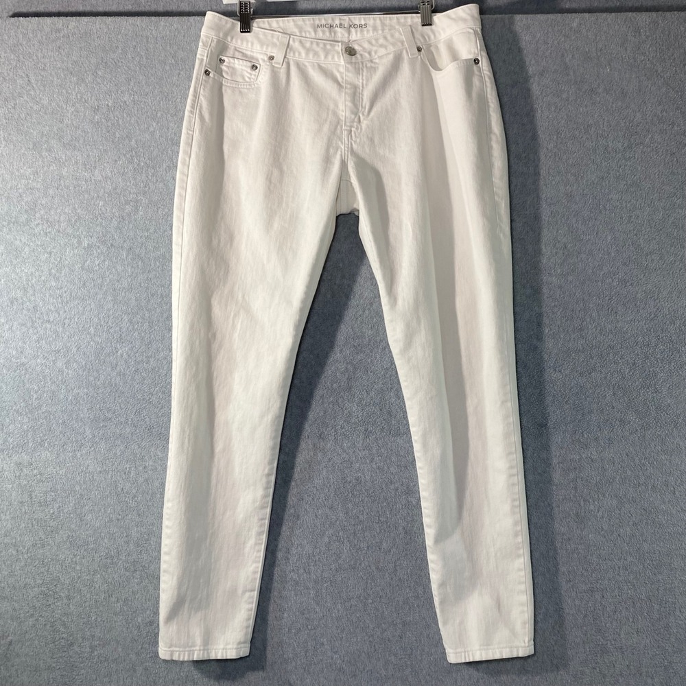 Michael Kors Skinny Jeans Women Size 10 White Stretch Denim Mid Rise Casual EUC